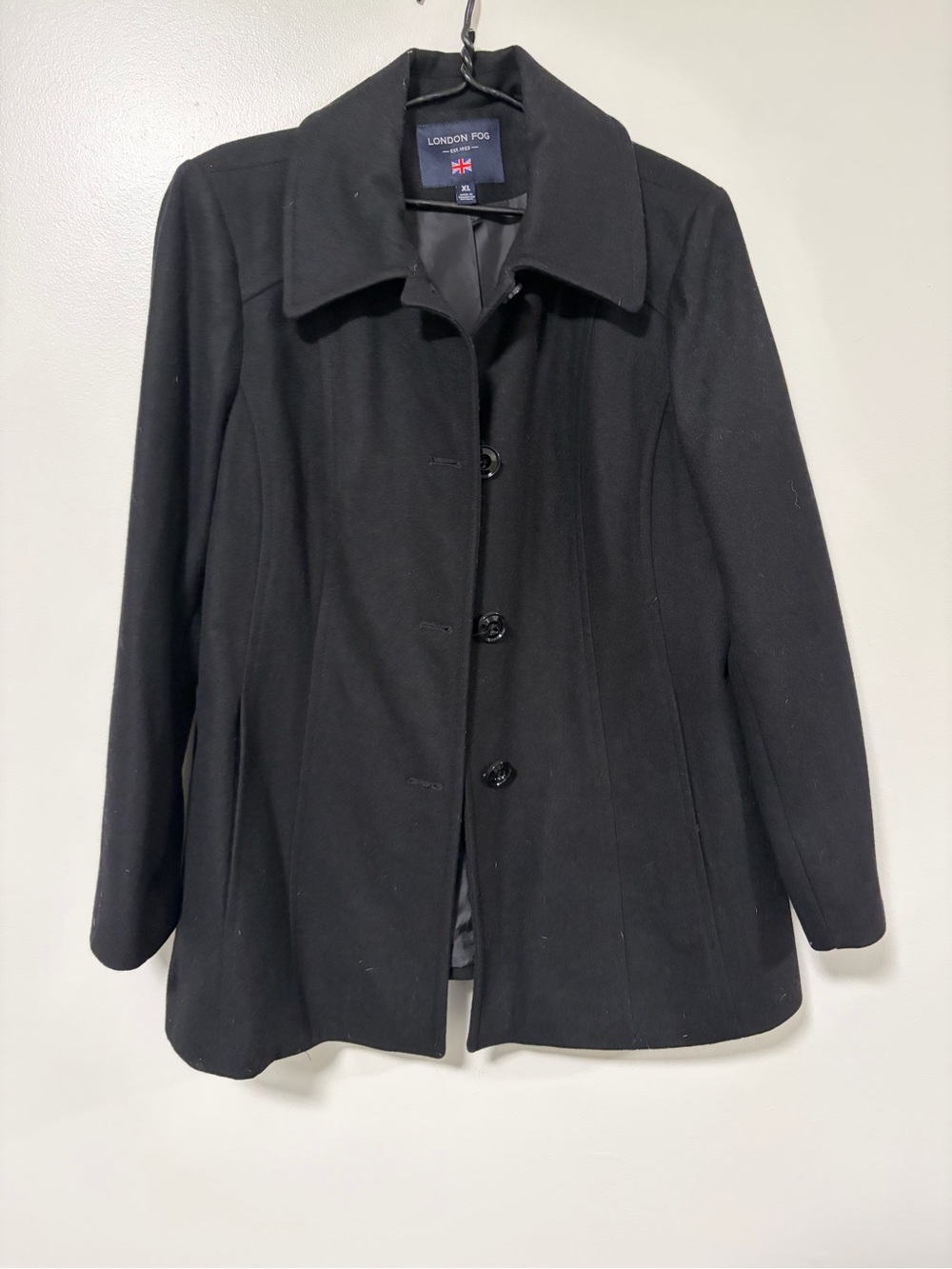 London Fog Black Women's Single-Breasted Wool-Blend Peacoat
